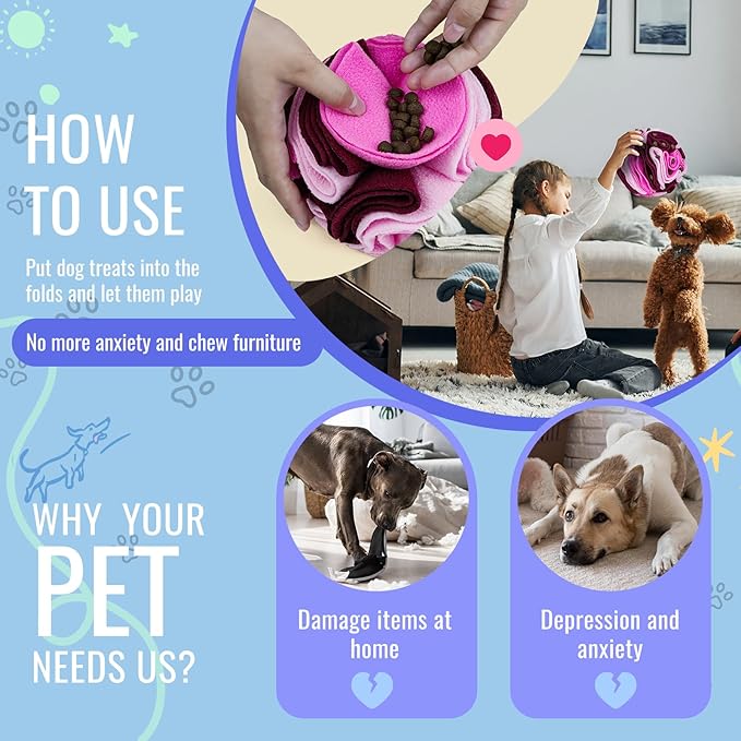 Pet Snuffle Ball, Puzzle Sniffing Interactive Dog Ball for Blind Dogs Training Stress Relief Dog Enrichment Toys Treat Machine Washable (Fantasy Pink, 10cm)