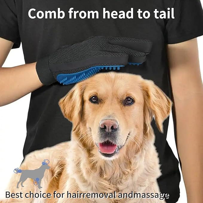 Zoocozy 2 in 1 Pet Hair Removal Glove for Cat Dog, Indoor Cat Grooming Gloves, Pet Washing Brush for Shedding Massage - Double-Sided Available(Dark Blue)