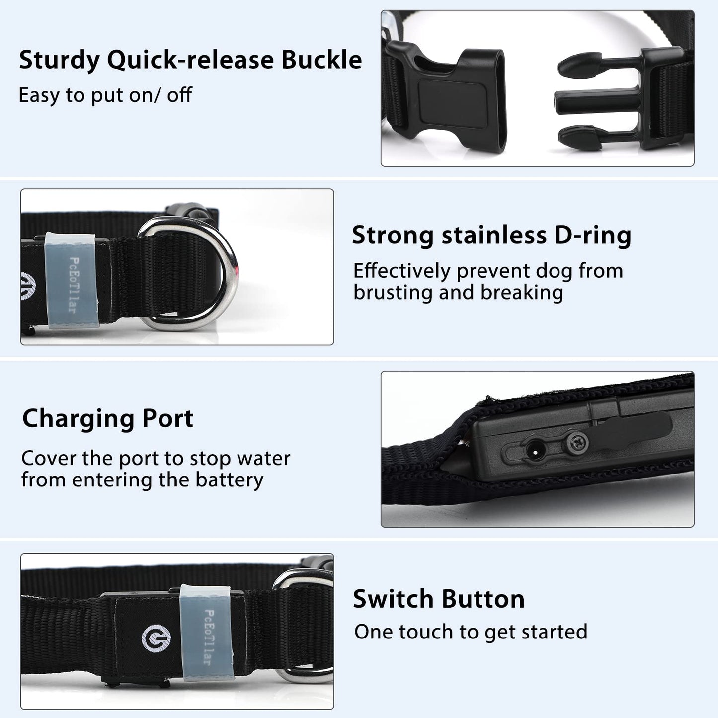 PcEoTllar Light up Dog Collar Lights for Night Walking - LED Dog Collar Light Rechargeable Color Changing, Glow in The Dark Dog Collars Waterproof Glowing Dog Collars for Large Small Medium Dogs