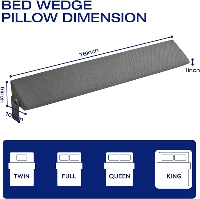King Size Bed Wedge Pillow for Headboard/Mattress Gap Spacer Filler Stopper Falling Down Long Nora Side Sleeper Pillows, Frame Beds Decorative,Loft Dorm Home Decor Bedding Set Accessories Light Grey