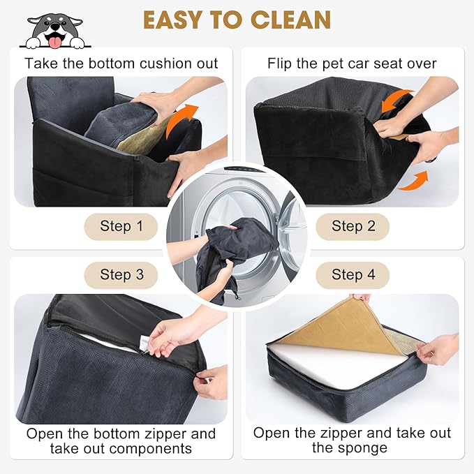 JOEJOY Dog Car Seat for Small/Medium Dogs, Memory Foam Dog Booster Seat with Washable Cover, Travel Safety Pet Car Seat with Storage Pockets for Dogs up to 35 lbs