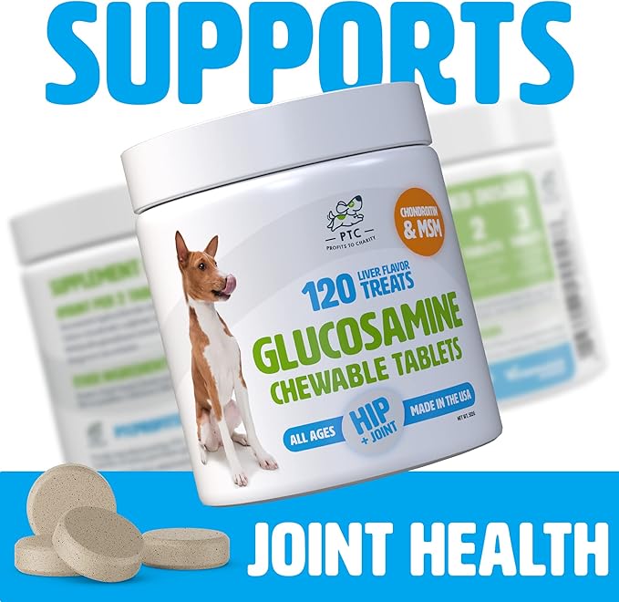 Glucosamine for Dogs with Chondroitin and MSM -Hip and Joint Supplement for Dog Mobility Support and Arthritis Pain Relief -120 Chewable Tablet Treats
