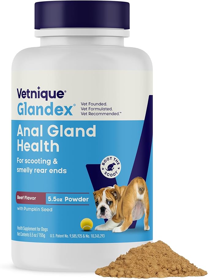 Glandex Dog Fiber Supplement Powder for Anal Glands with Pumpkin, Digestive Enzymes & Probiotics - Vet Recommended (Regular or Advanced Strength) - Boot The Scoot (5.5oz Powder, Beef Liver)