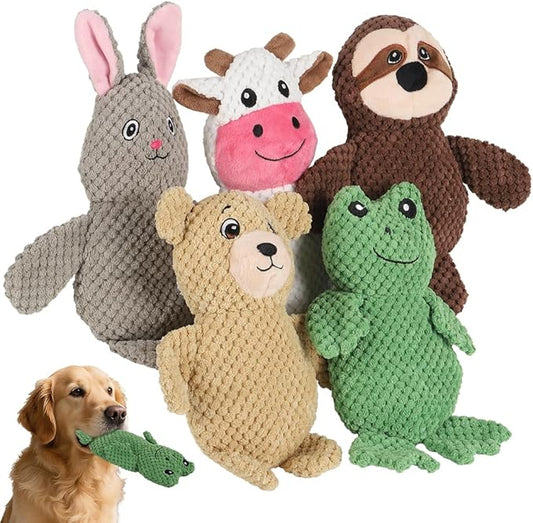 5-Pack Squeaky Dog Toys – Durable Animal-Shaped Plush Chew Toys for Dogs, Handmade Interactive Puppy Toys with Squeaker, Perfect for Reducing Destructive Behavior