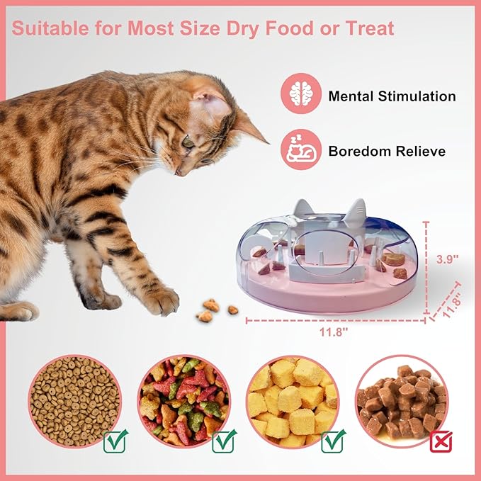 Interactive Cat Treat Puzzle, Food Dispenser, Cat Stimulation Maze, Slow Feeder, Enrichment Toys for Indoor Cats and Kittens (Light Pink)