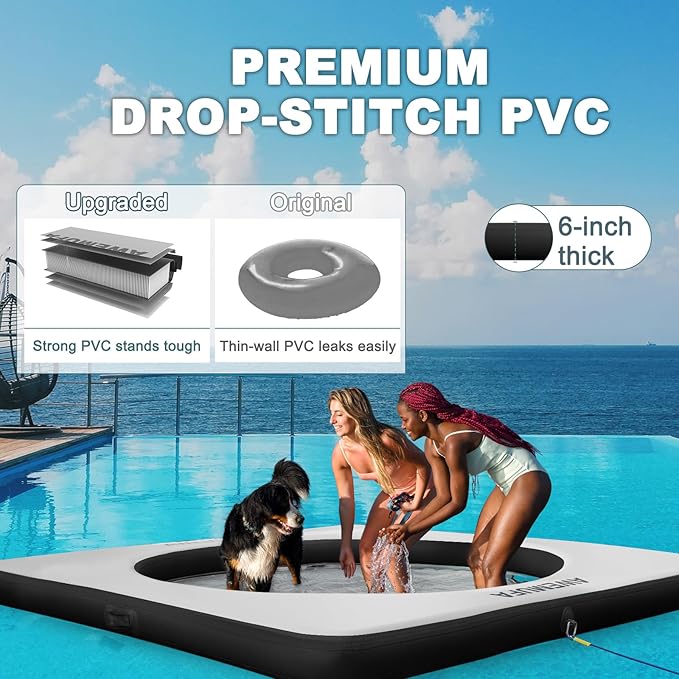 Inflatable Dock Floating Platform with Mesh, Heavy Duty Water Hammock Floats Floating Ring, Tanning Pool Hammock Inflatable Raft Mat Lake Floats for Adults Ocean