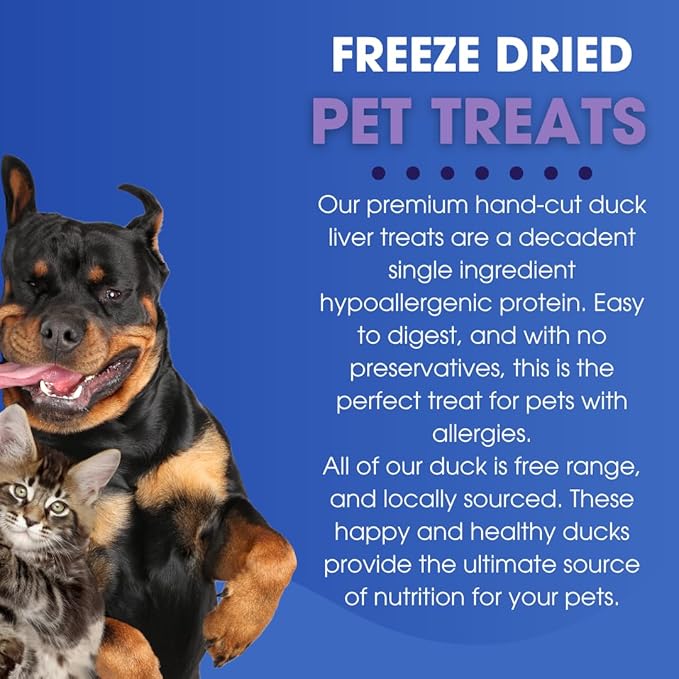 Freeze-Dried Duck Liver Pet Treats – Rich in Iron and Nutrients, Natural Single Ingredient Snack for Dogs and Cats – Grain-Free, Protein Packed