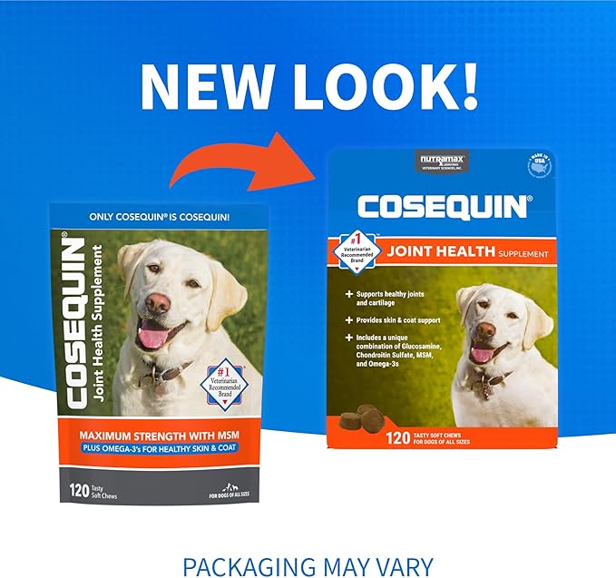 Nutramax Cosequin for Dogs Joint Health Supplement, Contains Glucosamine, Plus Chondroitin, MSM and Omega-3s, Supports Joint and Skin and Coat Health, Soft Chews, 120 Count