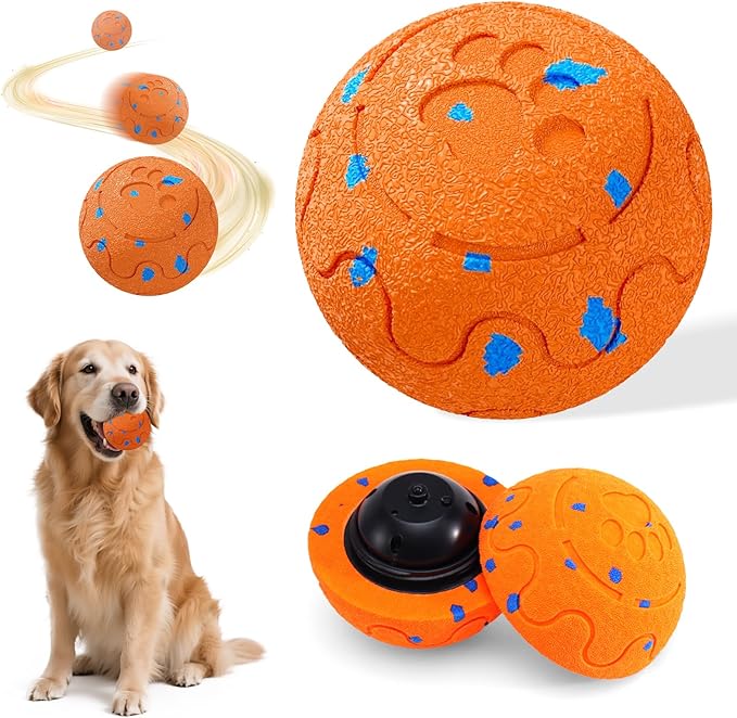 Self-Moving Dog Ball Interactive Dog Toy with Automatic Rolling, Bouncing & Vibration to Keep Dogs Entertained Chew-Proof & Waterproof for Small/Medium Breeds, O15-Orange