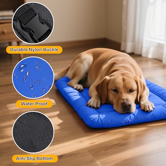 Foldable Waterproof Outdoor Dog Bed - Portable Roll Up Pet Mat for Patio, Crate & Travel, Pet Bed for Small to Medium Dogs, Indoor & Outdoor Use (Blue)