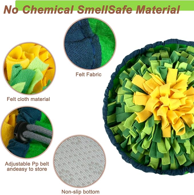 Snuffle Mat for Dogs Sniffing Feeding Mat,Dog Snuffle Mat Slow Feeding Bowl Dog Anti-Slip Nose，Adjustable Dog Digging Toys Encourages Natural Foraging Skills and Mental Stimulation (Green)