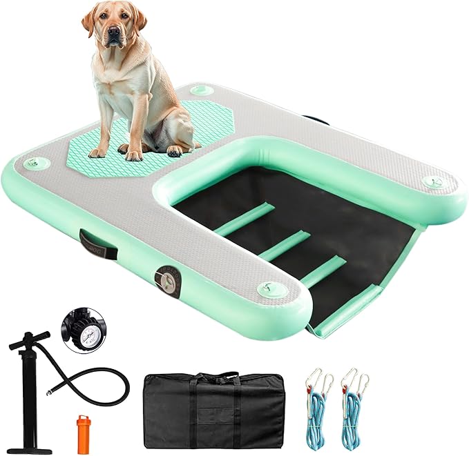 Inflatable Plank Dog Float Ramp,Up to 180lbs Dog Water Ramp Ladder with Non-Slip Dock Platform for Swimming Pool,Boat,Lake