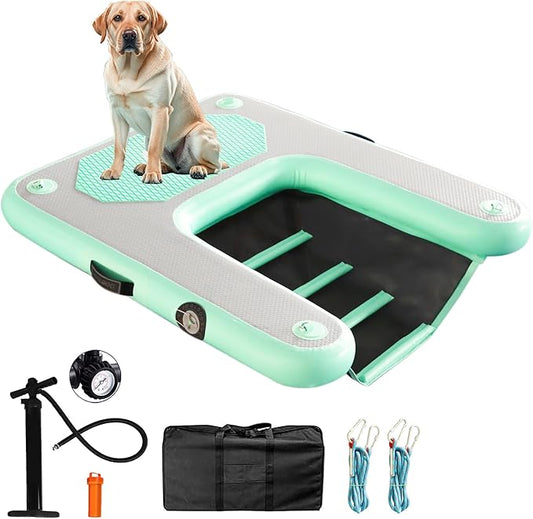Inflatable Plank Dog Float Ramp,Up to 180lbs Dog Water Ramp Ladder with Non-Slip Dock Platform for Swimming Pool,Boat,Lake