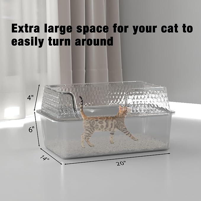 Suhaco Stainless Steel Litter Box Side Entry, Kitty Black Litter Mat and White Scoop Included Covered Metal High Sided Large Cat Litter Box with Lid Removable Enclosure for Medium Cats (Black)