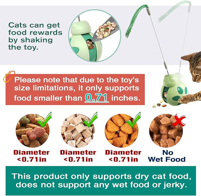 Cat Toys for Indoor Cats, Tumbler Rolling Cat Treat Dispenser with Teaser Wand, Cats Chase Toys for Nxiety Boredom Relie, Indoor Puzzle