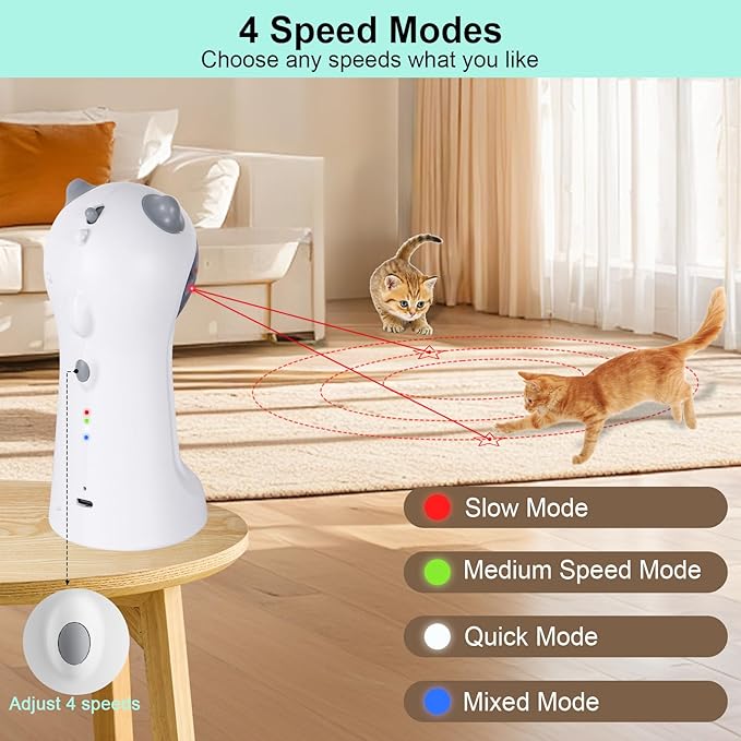 TBTeek Motion-Activated Interactive Cat Toy, USB Rechargeable Automatic Cat Toy with Rotating Light, 4 Speed Modes for Indoor Cats, Kittens & Dogs