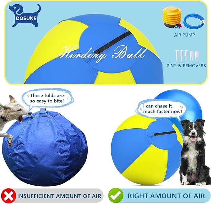 Herding Ball for Dogs and Horses - 25" Jolly Ball for Dogs, Agility Training Equipment, Herding for Australian/German Shepherd, Improved Bite-Resistant, Reinforced Sewing Dog Toys - Blue&Yellow （New）