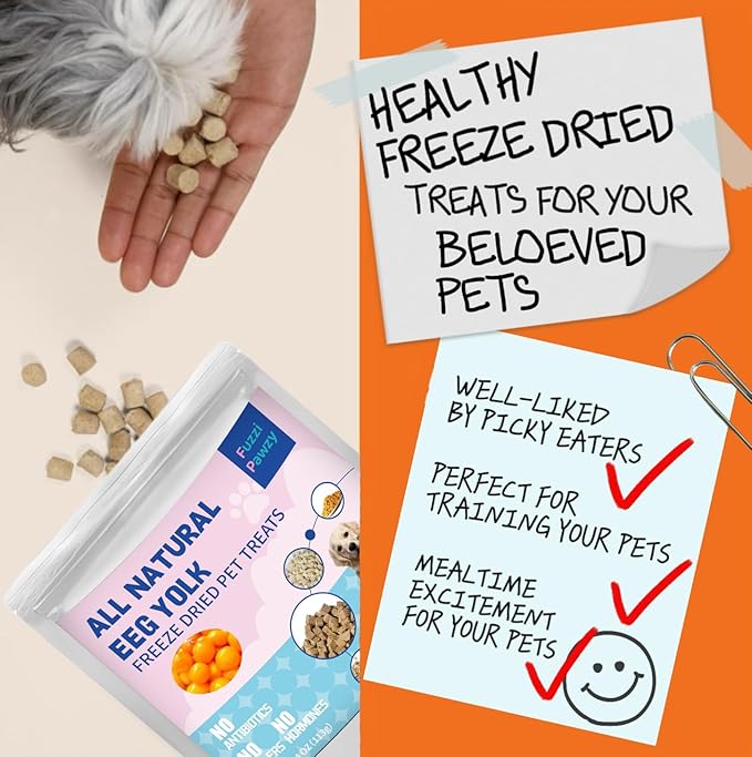 Freeze Dried Egg Yolk Healthy Training Treats Toppers for Pets, Single Fresh Raw Ingredient, Organic, Pure Balance, Natural, Grain Gluten Filler Free, Snacks, Dogs Cats (4oz)