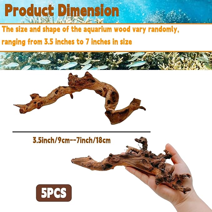 Hamiledyi 5PCS Aquarium Driftwood,3.5-7in Natural Coral Wood,Fish Tank Driftwood Assorted Branches Reptile Tank Decor Aquarium Decoration