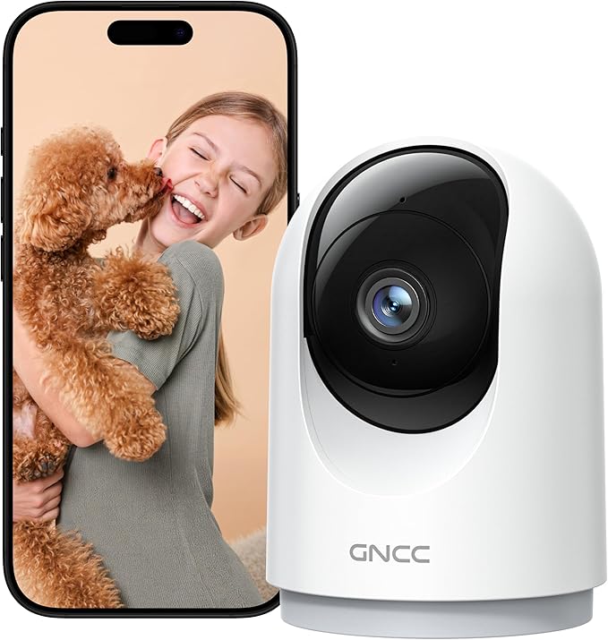 GNCC Indoor Security Camera, 2K Cameras for Home Security with Motion Detection, Baby/Pet Camera with Phone App, Night Vision, 2-Way Audio, TF/Cloud Storage, Works with Alexa & Google Home, 2.4G WiFi