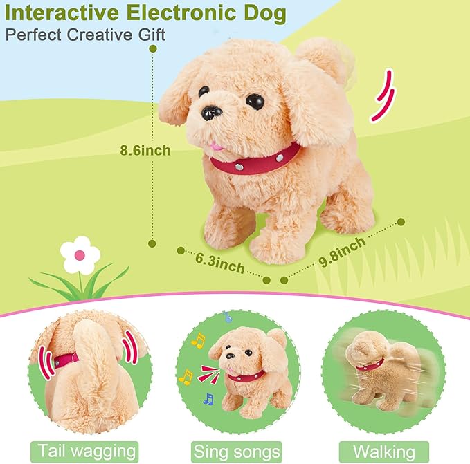 Koonie Realistic Robot Puppy - Interactive Walking & Barking Dog with Singing/Tail Wagging, Educational Play & Plush Birthday Gift for 2-5 Years Old Girls