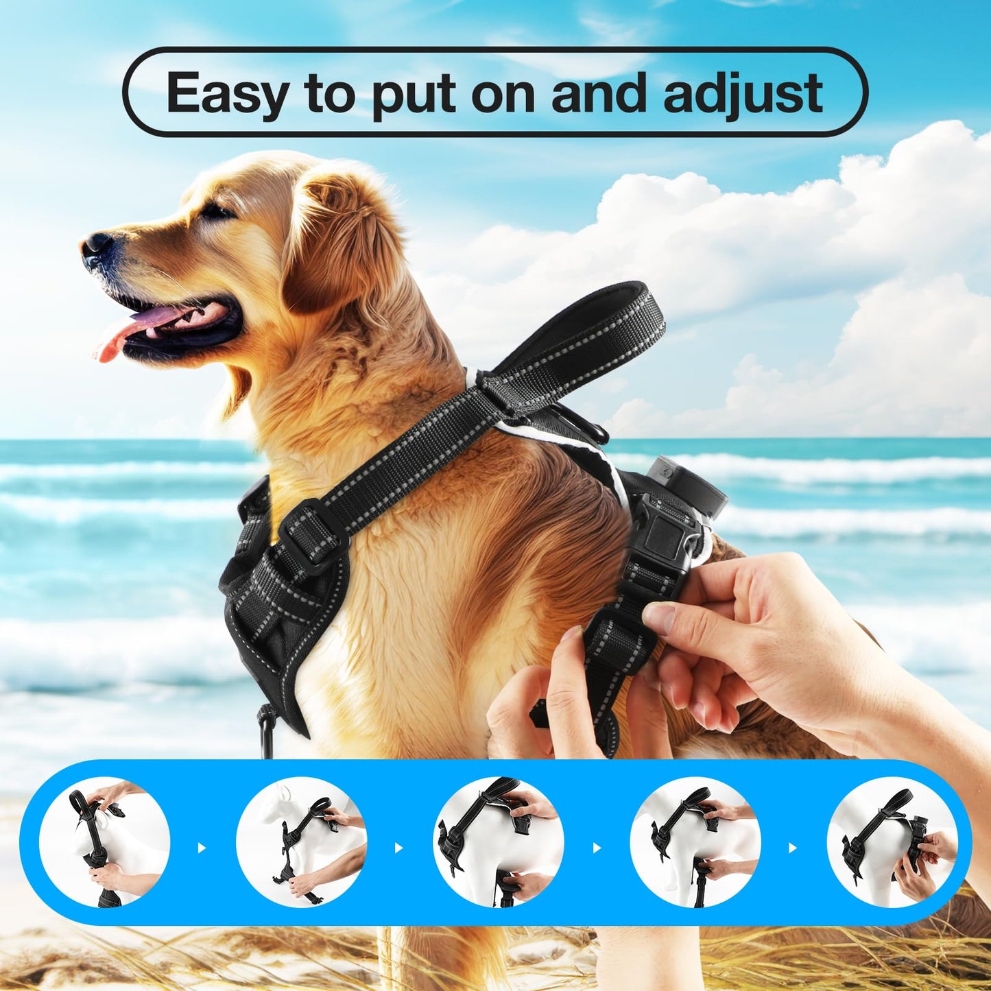 MASBRILL Light Up Dog Harness - No Pull Led Dog Harness Rechargeable Adjustable Lighted Dog Vest Harness for Small Medium Large Dogs