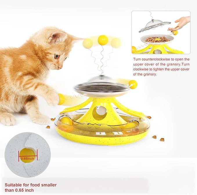 3 in 1 Interactive Cat Toys Balls Cat Fidget Spinner Treat Toys Windmill Cat Food Dispenser Toys Cat Slow Feeder Dry Food Cat Teaser Wand for Indoor Cats