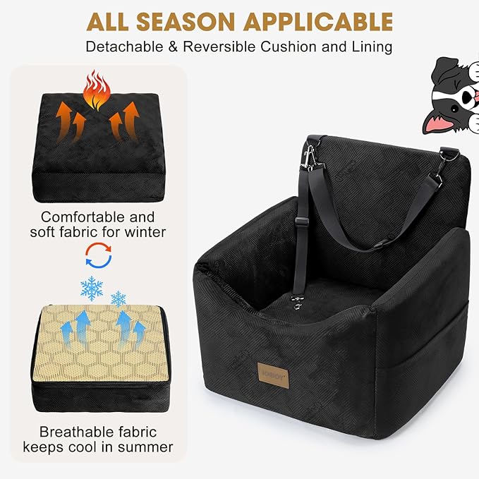 JOEJOY Dog Car Seat for Small/Medium Dogs, Memory Foam Dog Booster Seat with Washable Cover, Travel Safety Pet Car Seat with Storage Pockets for Dogs up to 35 lbs
