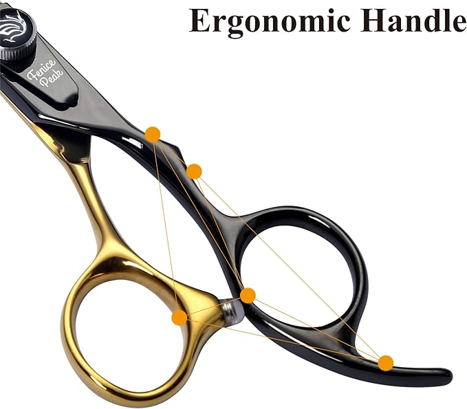 Fenice Peak 8'' Black and Gold Two-color Dog Grooming Scissors Set Straight Thinning Curved and Chunker Shears 4PCS Set with Pattern Screw and Ergonomic Offest Handle 440C Sharp and Durable