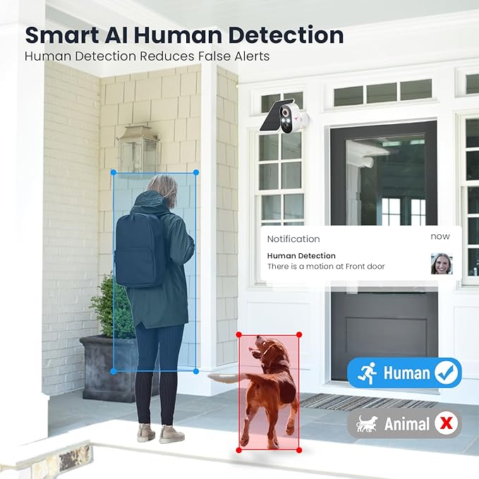 1080p Wireless Security Camera with Solar Panel, AI Human Detection, 2-Way Talk, Night Vision, Cloud Storage, Rechargeable Battery Included, Camera for Home Security, 2.4G WiFi (1 Pack)