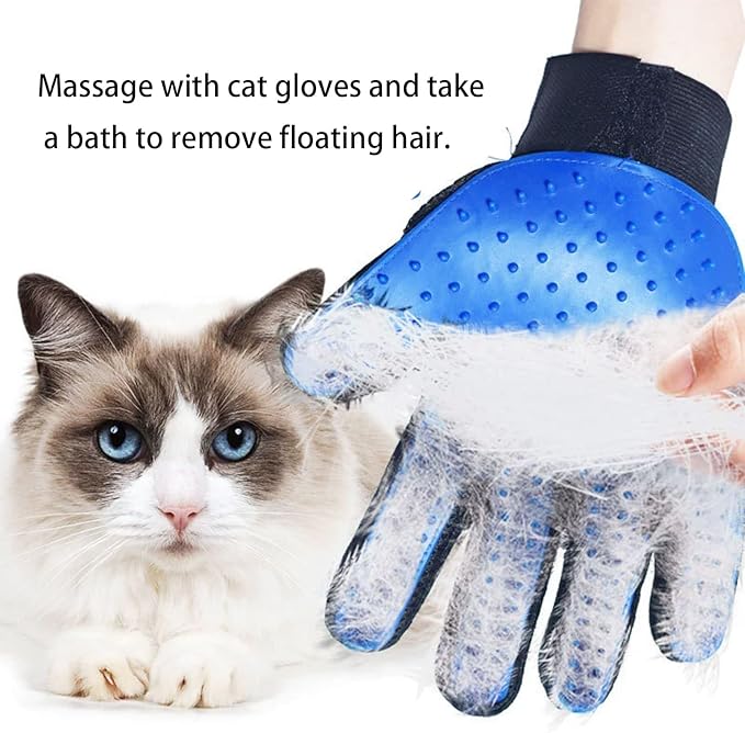 Zoocozy 2 in 1 Pet Hair Removal Glove for Cat Dog, Indoor Cat Grooming Gloves, Pet Washing Brush for Shedding Massage - Double-Sided Available(Dark Blue)
