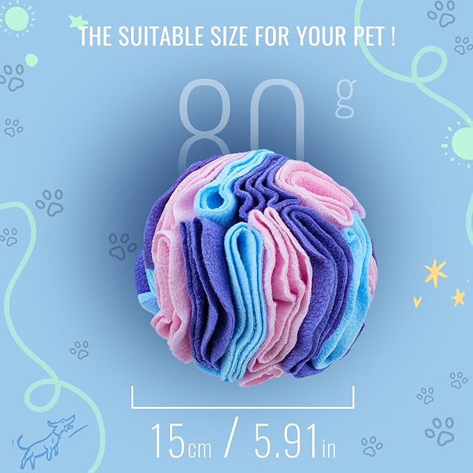 Pet Snuffle Ball, Puzzle Sniffing Interactive Dog Ball for Blind Dogs Training Stress Relief Dog Enrichment Toys Treat Machine Washable (15cm, Macarons Color)