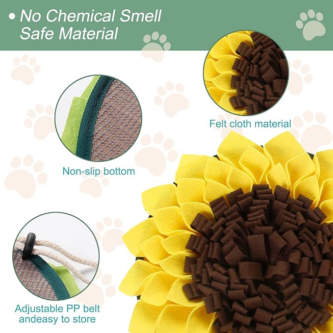 Snuffle Mat for Dogs, Pets on Safari Pet Sniffing Pad for Slow Feeding, Puppy Cat Interactive Puzzle Toys for Smell Training, Indoor Foraging Mat for Stress Relief, Yellow (S)