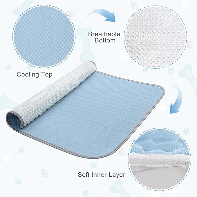 Summer Dog Cooling Mat Washable Ice Silk Self Cool Pad for Medium Dogs and Cats, 40x28in Pet Sleeping Pad for Crate, Bed, Indoor & Outdoor Floor, Car Seats