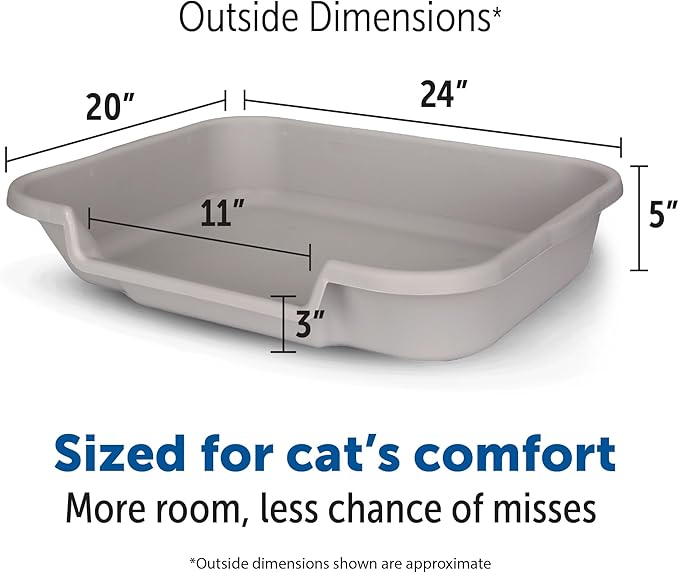 KittyGoHere Senior Cat Litter Box 2 Pack, Large Misty Gray Low Entrance Kitty Litter Box, Sized for Cats Comfort, Perfect for Senior and Arthritic Cats, Made in USA – Includes Long-Handle Jumbo Scoop