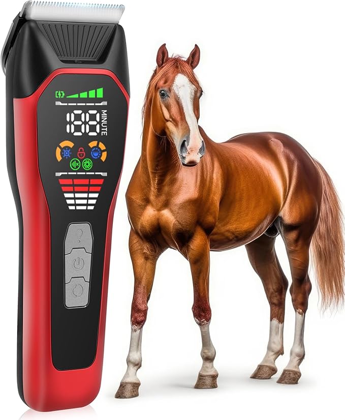 Horse Clippers Low Noise Rechargeble Horse Trimmer Kit, Pet Shaver for Heavy Thick Coats Grooming, 2-Speed Cordless Animal Shears for Horse, Sheep, Cats and Dogs