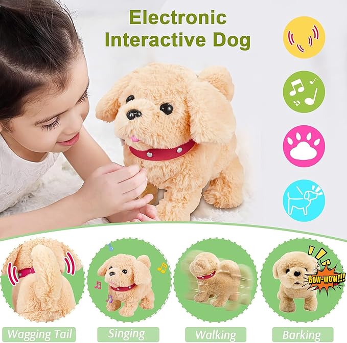 Koonie Realistic Robot Puppy - Interactive Walking & Barking Dog with Singing/Tail Wagging, Educational Play & Plush Birthday Gift for 2-5 Years Old Girls