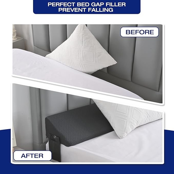 King Bed Wedge Pillow for Headboard Mattress Long Wedge Pillow Bed Bolster King Gap Filler Nora Pillows for Dorm Sleeping Backest Home Decor RV House Accessories Hotel Must Haves Grey