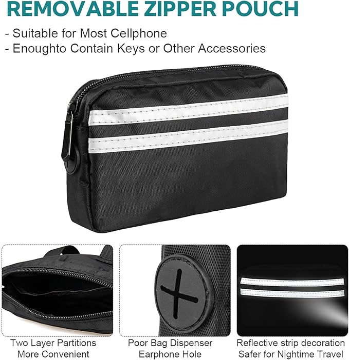 Hands Free Dog Leash with Pouch, Double Leash for Two Dogs, Retractable Bungee with Double Padded Handles, Dog Waist for Dog Walking, Running for Dogs, Dog Walking Accessories