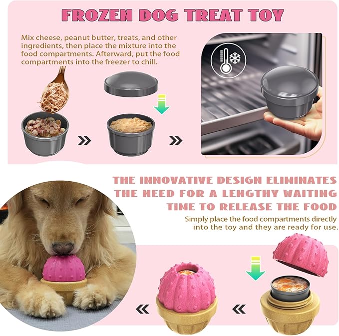 Interactive Dog Toys, Frozen Treat Dispensing for Aggressive Chewers, Indestructible Nylon Chew Toy, Slow Puzzle Feeder for Healthy Eating, for Small Medium Large Breed to Keep Them Busy, Pink