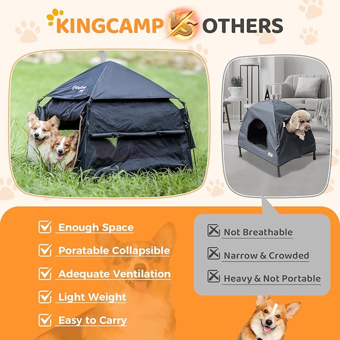 KingCamp Dog Tent, Large Portable Outdoor Indoor Dog House with 600D Oxford Fabric & Dual Layer for Medium Large Dogs, Black, 39.4" x 39.4" x 35.4"