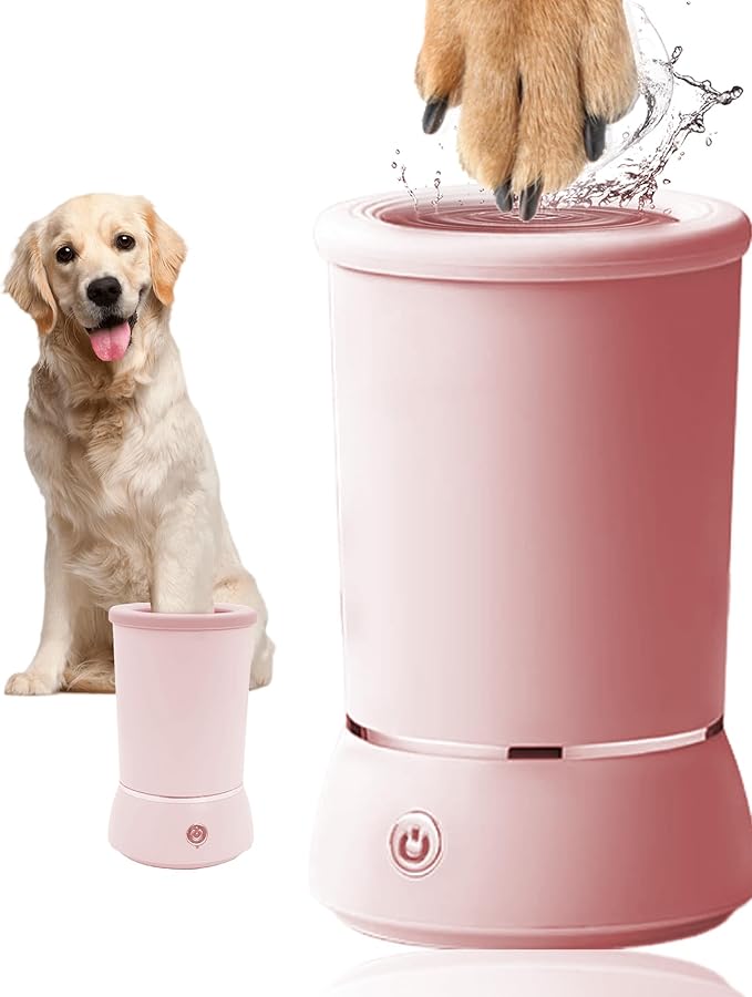 Automatic Dog Paw Cleaner for Dogs，Electric Dog Foot Paw Washer Cup and Massager，2 Speeds for Thorough Cleaning and USB Rechargeable,Pet Paw Feet Cleaner for Small Medium Dogs Cats (Pink)