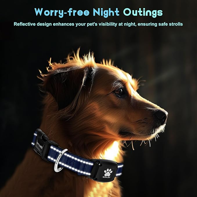 GPS Dog Collar Tracker 2-in-1,Reflective Waterproof Adjustable Pet Collar,iOS-Only,Ideal for Dog Tracking pet Tracker,for Small to Large Dogs,Real-Time Tracking,No Monthly Fees(Blue,Large)