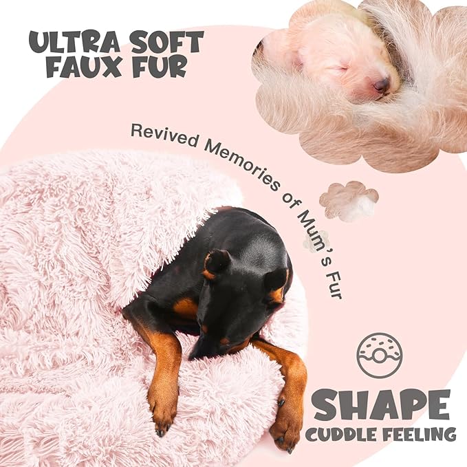 Himax Dog Beds for Large Dogs, Comfort Dog Bed with Blanket Attached, Calming Anti-Anxiety Fluffy Dogs Beds Washable (20"/26"/35") Pink
