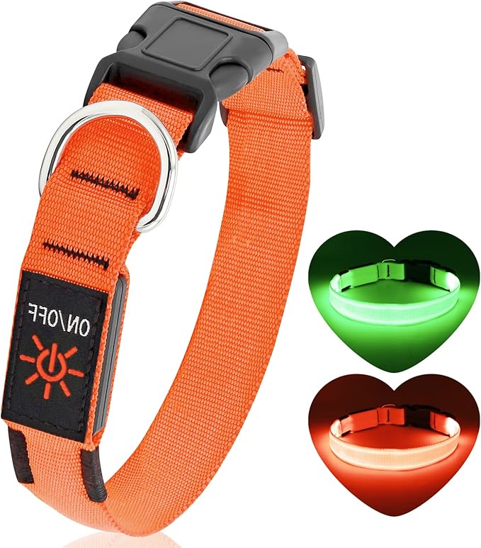 LED Dog Collar - Adjustable, Waterproof, Glow in Dark for Night Walking, Medium Large Dogs
