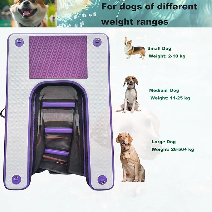 HEYLIFE Inflatable Dog Water Ramp Pool Ladder for Boats Docks Raft Swimming Pools Pet Stairs Floating Sports Platform Bpurple 4.9ft x 3ft x 4in