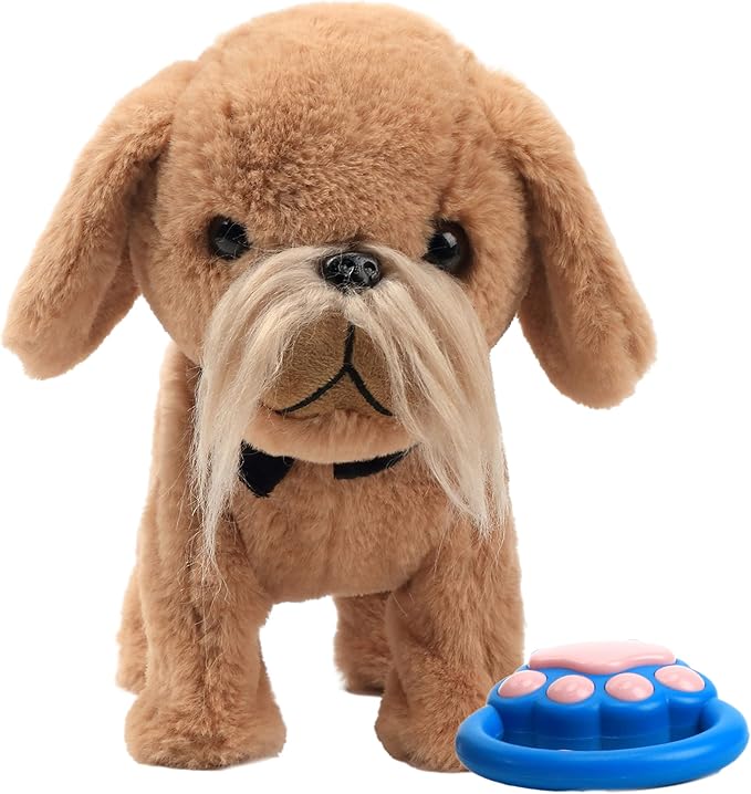 Hopearl Walking Dog Interactive Electronic Pet Toy Remote Control Leash Animated Puppy Nodding Barking Wagging Tail Gifts for Toddlers Birthday, Brown, 9''