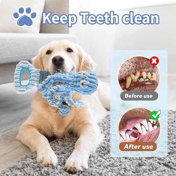 Squeaky Dog Toys for Large Dogs, Octopus Dog Toy Interactive Tug of War Dog Plush Toy to Keep Them Busy, Crinkle Dog Toy Plush Dog Toys (Blue)