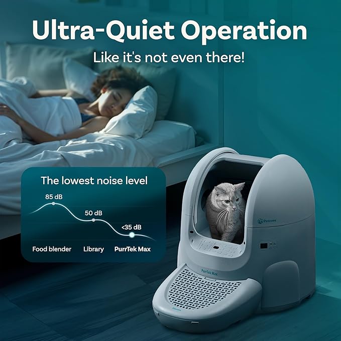 Self Cleaning Automatic Litter Box for Multi Cat - XL 65L Drum/Ultra Quiet 30-35dB Operation / 5 Safety Sensors/Easy App Control with Ultra Fast 5 GHz WiFi - Includes Ramp & 15 Litter Bags