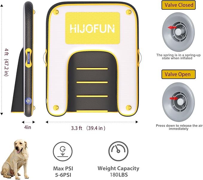 Inflatable Dog Water Ramp with Non-Slip Steps & D-Rings–180 lbs Capacity,47.2"x37.4"x4", Portable Floating Ladder for Pool, Boat, Lake – Yellow